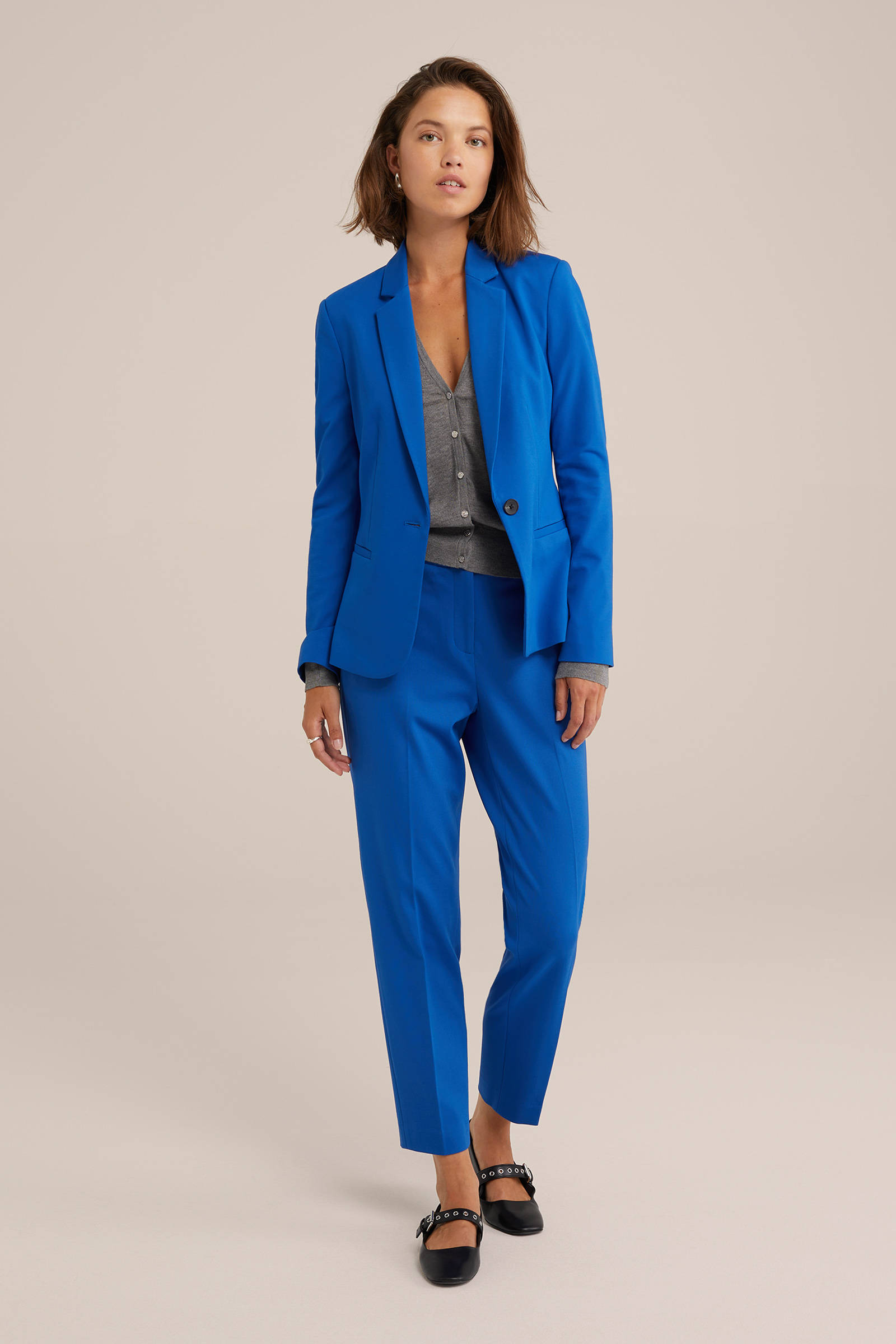 WE Fashion jersey getailleerde blazer Liz kobalt blauw