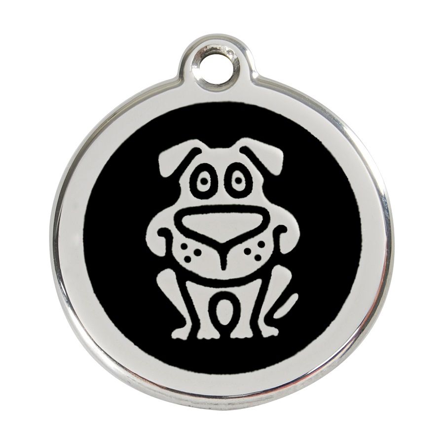 Placa de identificação para cães em aço inoxidável esmaltado, preta.