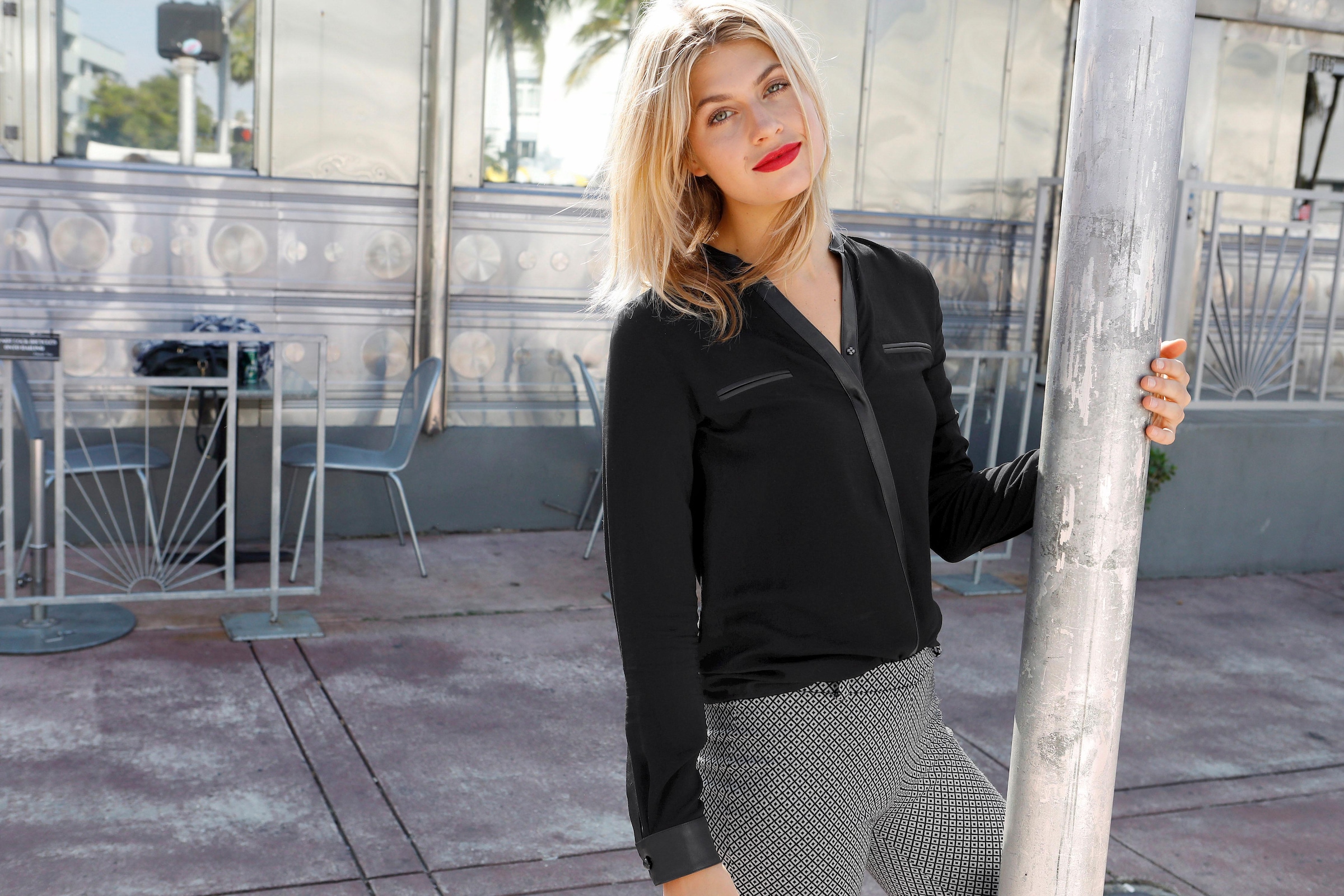 AJC Hemdbluse , mit Details aus Lederimitat