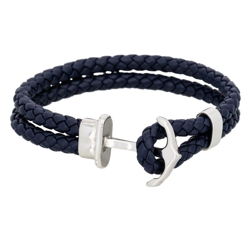 Bracelet Homme double tour cuir bleu marine 