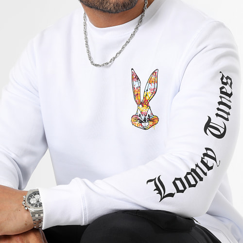 Sweat Crewneck Sleeve Bugs Bunny Blanc