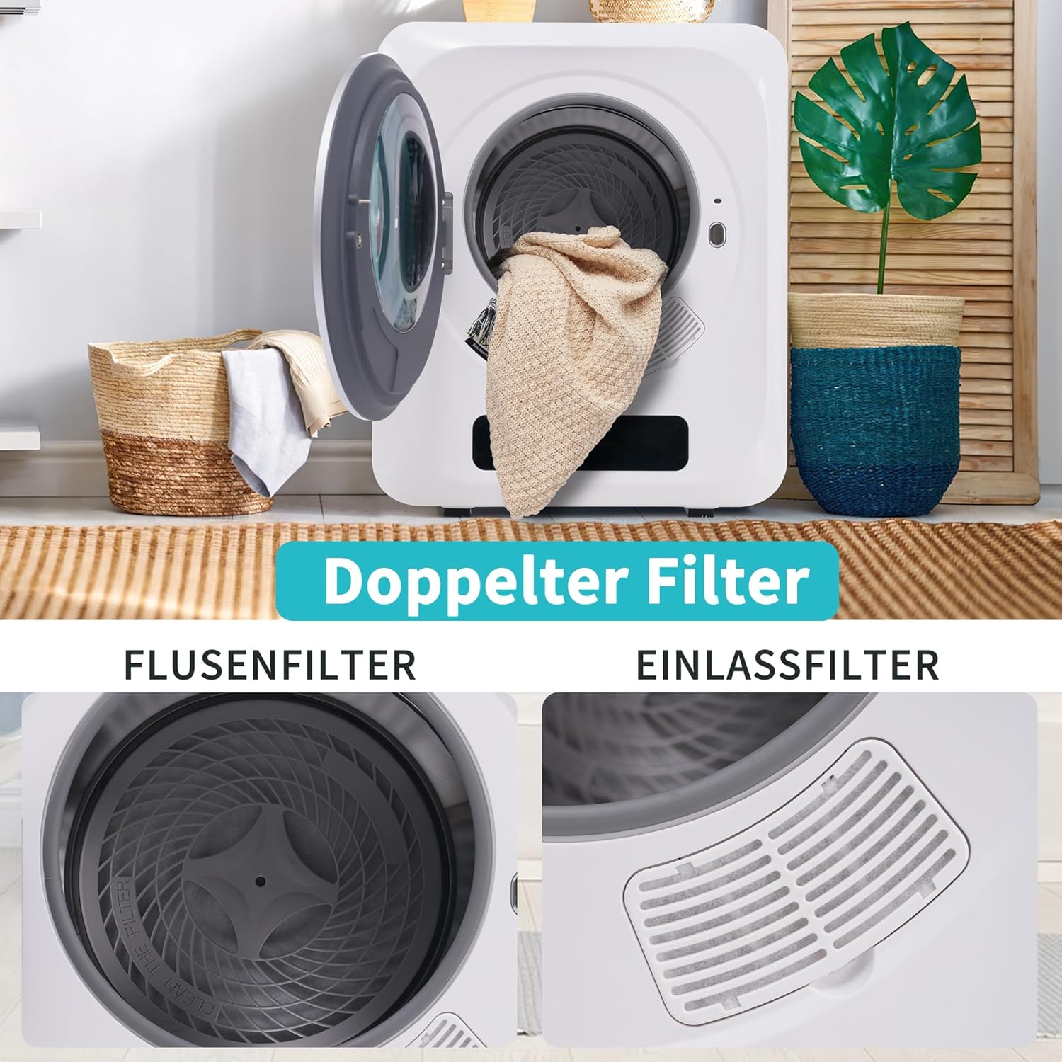 Merax Klein Wäschetrockner, Ablufttrockner mit 5 Programme, Wandmontierbar Ablufttrockner, Überhitzungsschutz und Mehrfachfiltration, 850W, 2,5 KG, Betriebszeit bis 130 Minuten, Weiß
