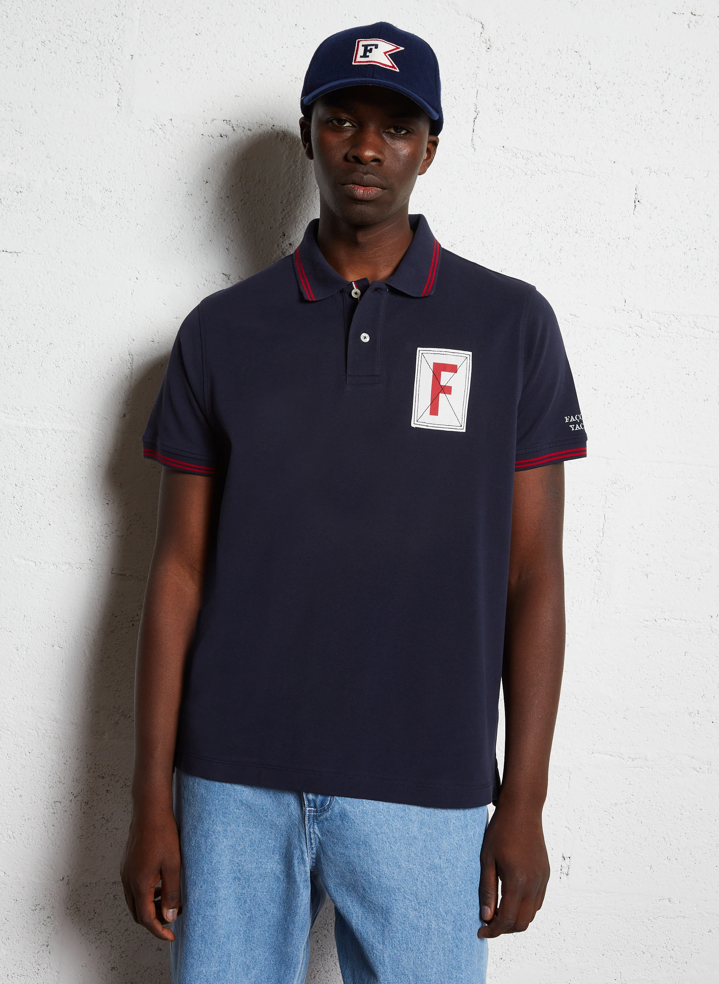 Polo col regular-fit en coton piqué | Bleu