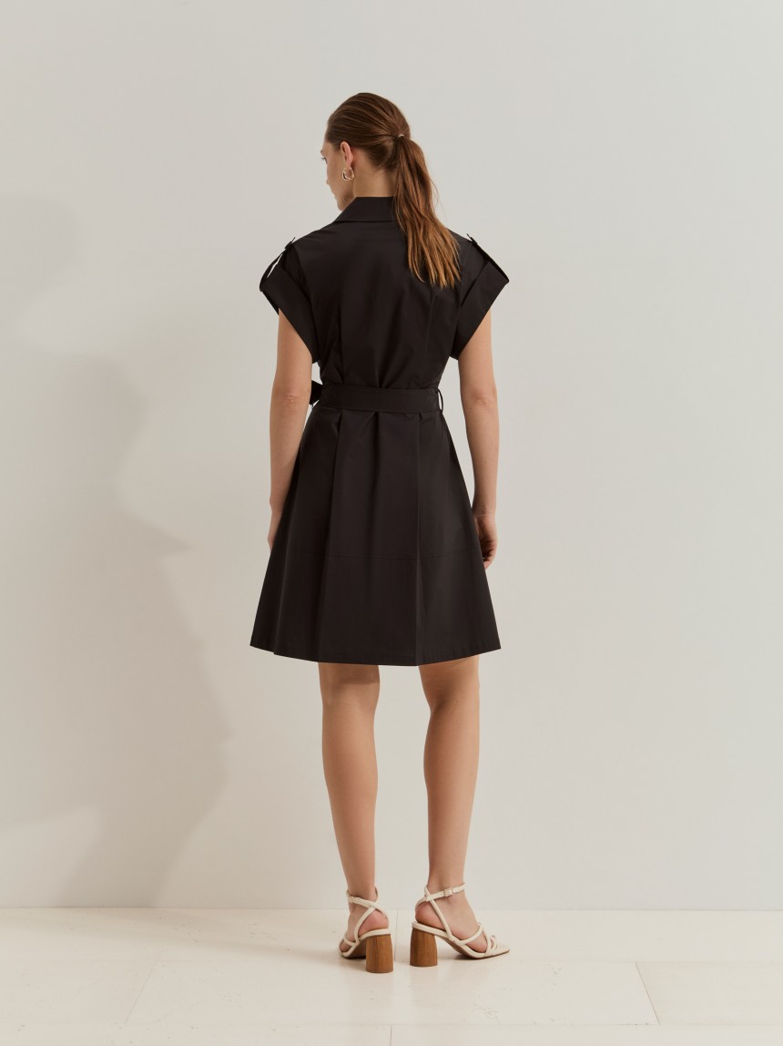 Vestido gabardine curto com cinto