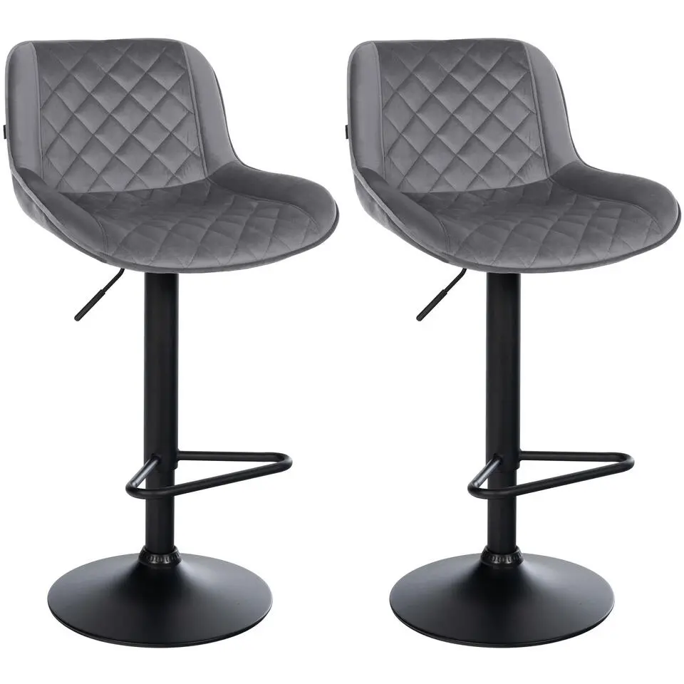 CLP Set van 2 Barkruk Kasson zwart Frame - Fluweel - donkergrijs