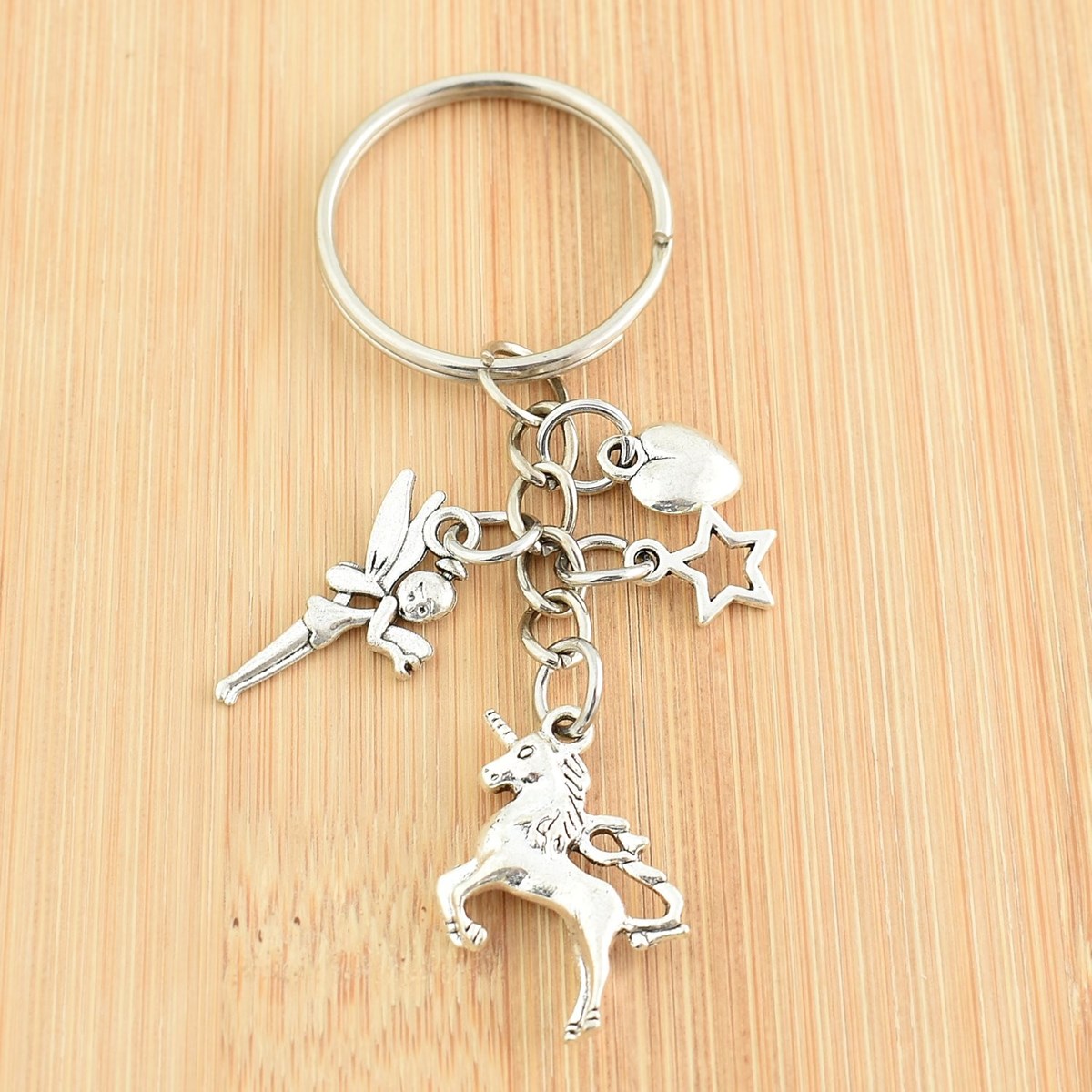 Porte-clés licorne étoile fée coeur argenté