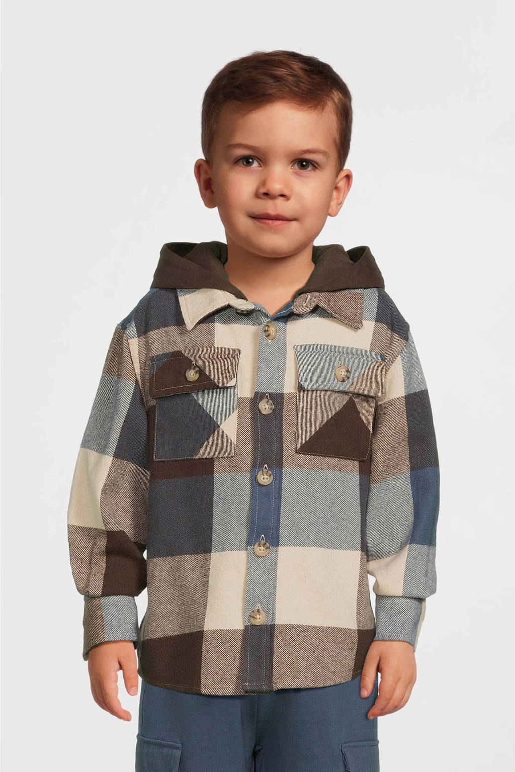 NAME IT overshirt met capuchon NMMOSOM bruin/blauw/ecru