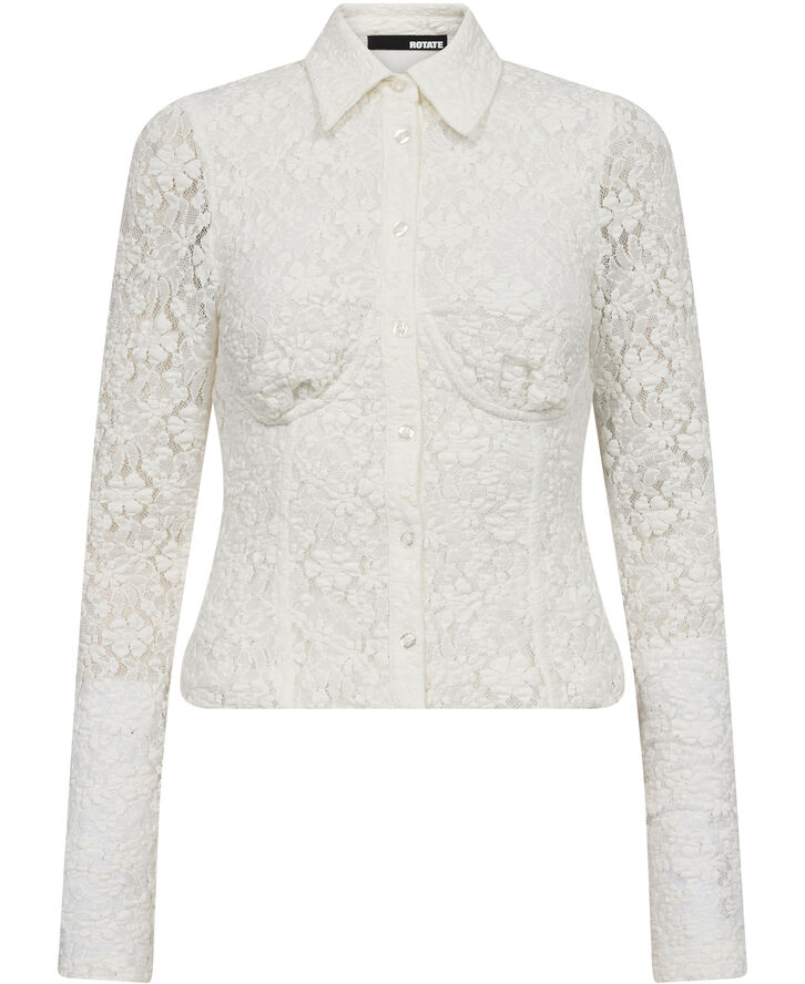 ROTATE Birger Christensen LACE FITTED SHIRT Bright white