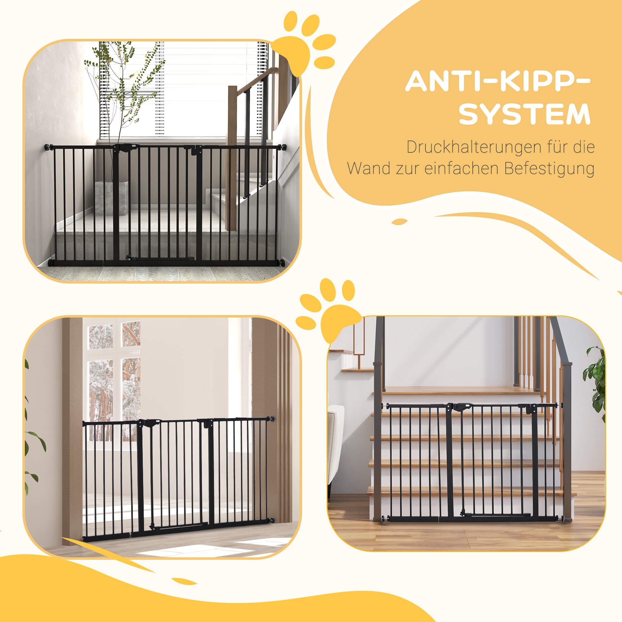 PawHut Absperrgitter ohne Bohrung schwarz 136,3B x 2T x 76,2H cm