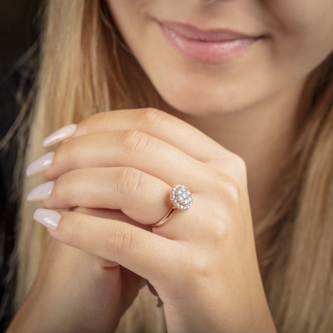 1.00 Karat Diamanten Halo Verlobungsring 750/18 K Roségold