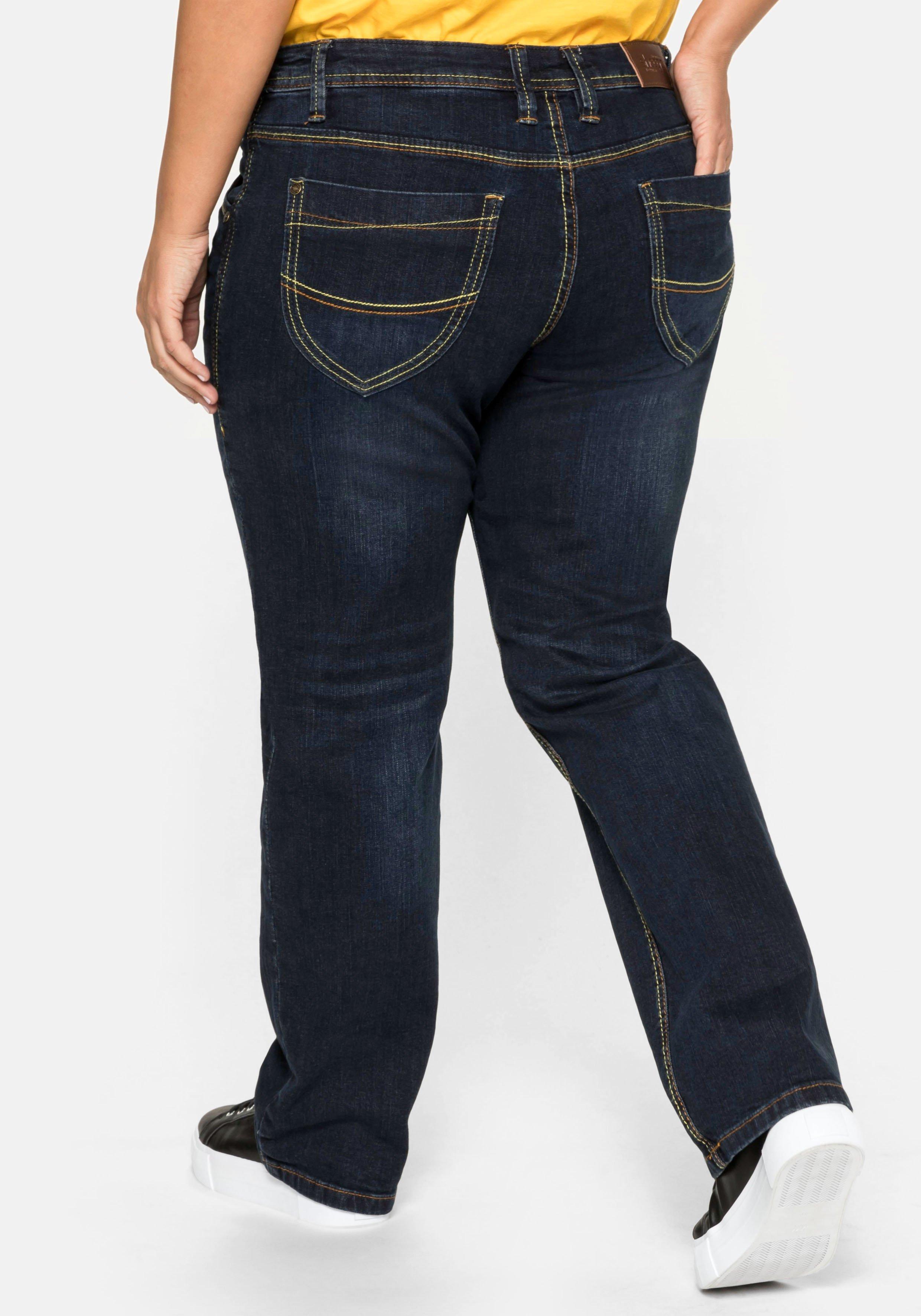 Gerade Stretch-Jeans mit Used-Effekten