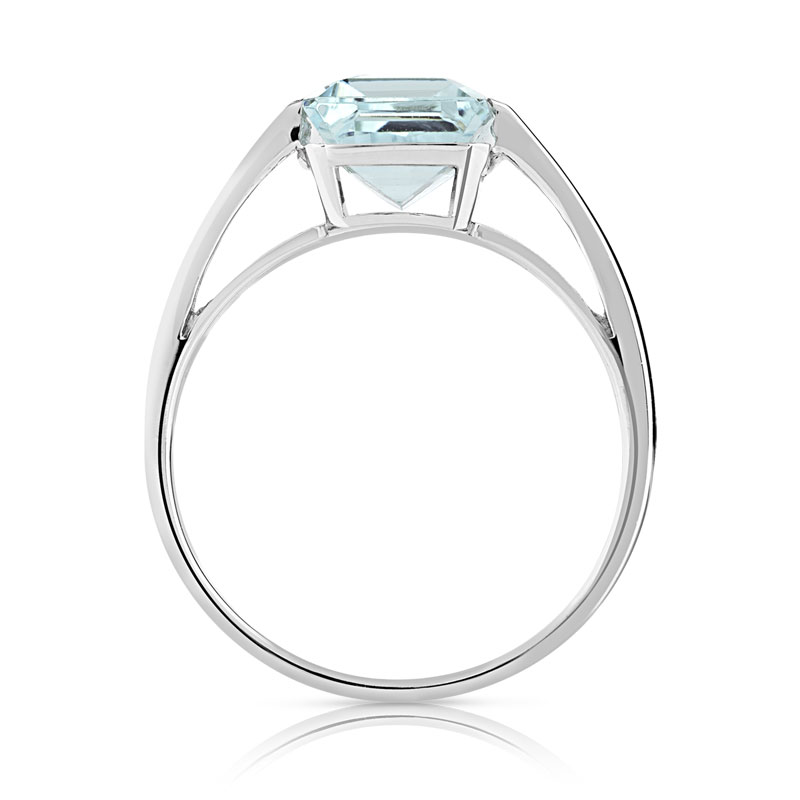 Bague or 750 blanc aigue marine rectangulaire