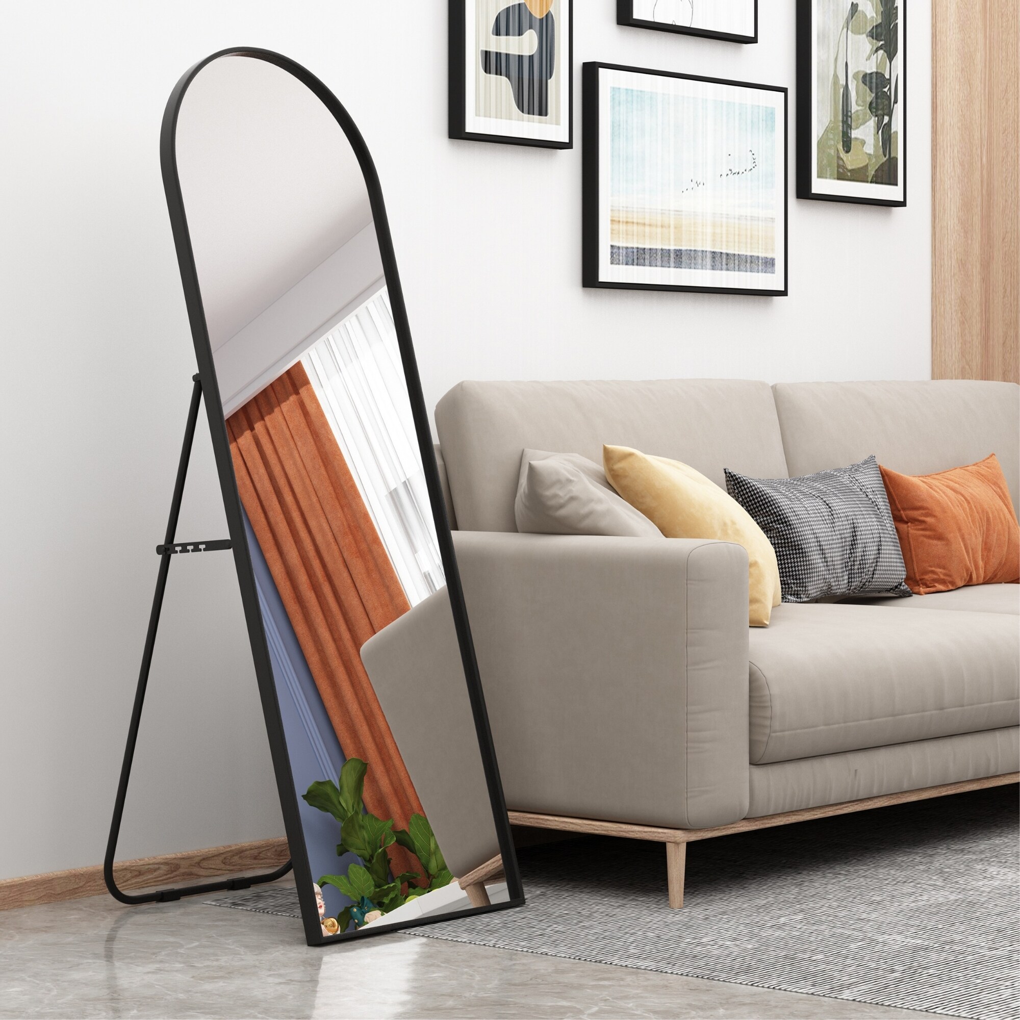 Albatros Ganzkörperspiegel – Bogen Spiegel mit schwarzem Rahmen - Standspiegel oder großer Wandspiegel im modernen Design, 150 x 50 cm groß – hochwertiges und nachhaltiges Glas