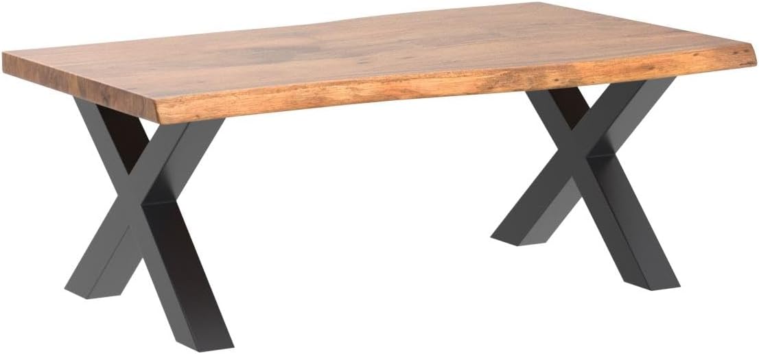 Riess Ambiente Massiver Couchtisch Mammut 120cm Akazie Natur mit X-Gestell schwarz Kaffeetisch Holztisch