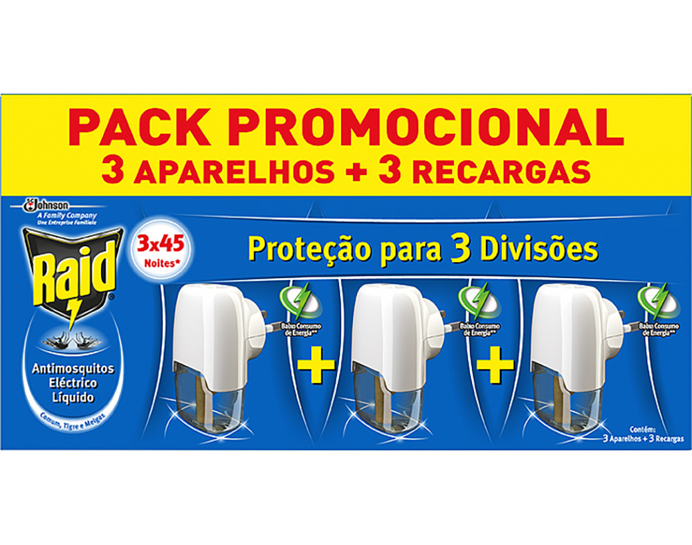INSECTICIDA RAID ELÉCTRICO LÍQUIDO APARELHO 3X45NOITES 3X27ML