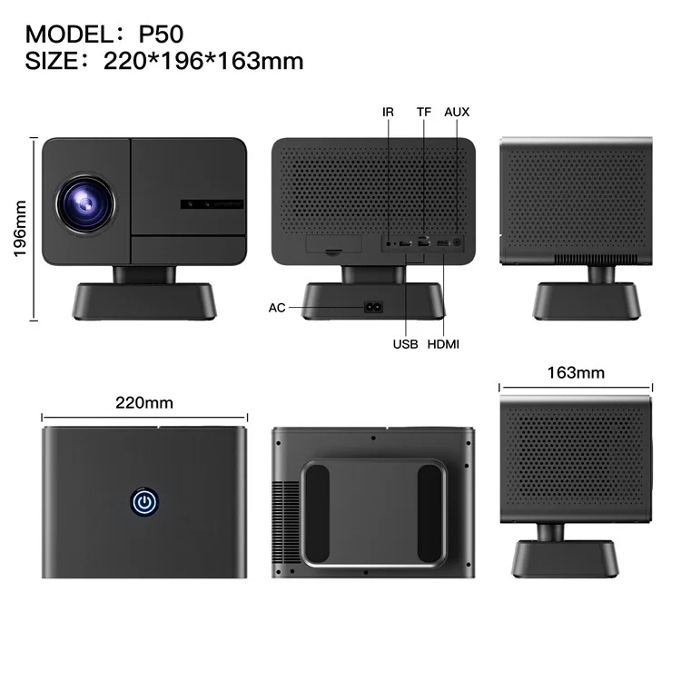 Multimedia LED Projektor Beamer Heimkino (400 ANSI Lumen) 1080p Full HD / HDMI / Auto Fokus / WiFi / BT 5.0 - Schwarz