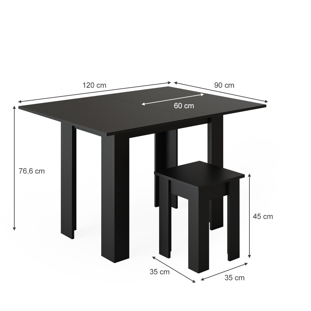 Vicco Küchentisch Esstisch Esszimmertisch Roman Schwarz 90 cm modern Eckbankgruppe Esszimmergruppe Küchensitzgruppe Sitzbankgruppe Küchenmöbel Esszimmermöbel Sitzhocker Tischhocker