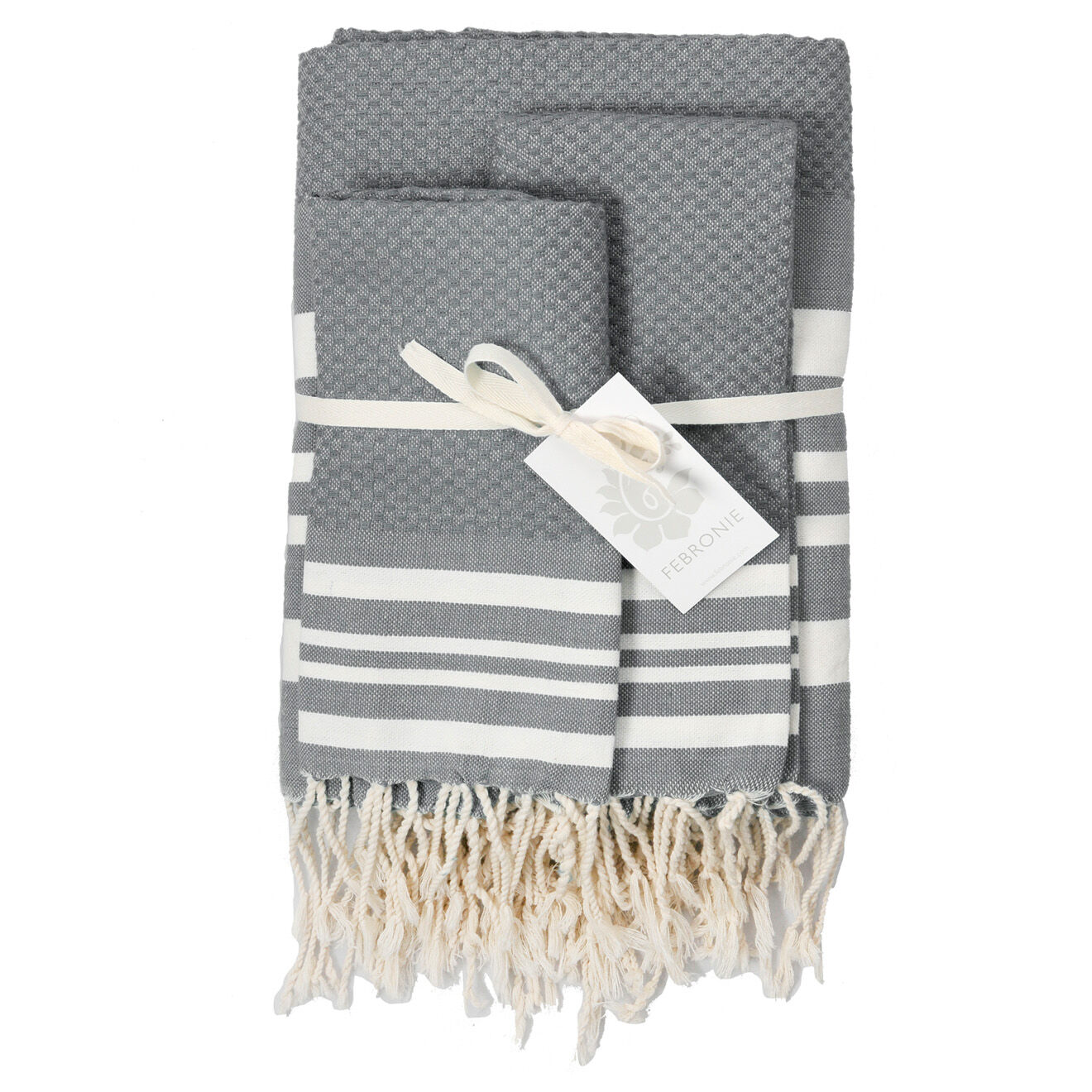 Febronie Set de salle de bain Hamptons gris moyen/blanc - 3 pièces