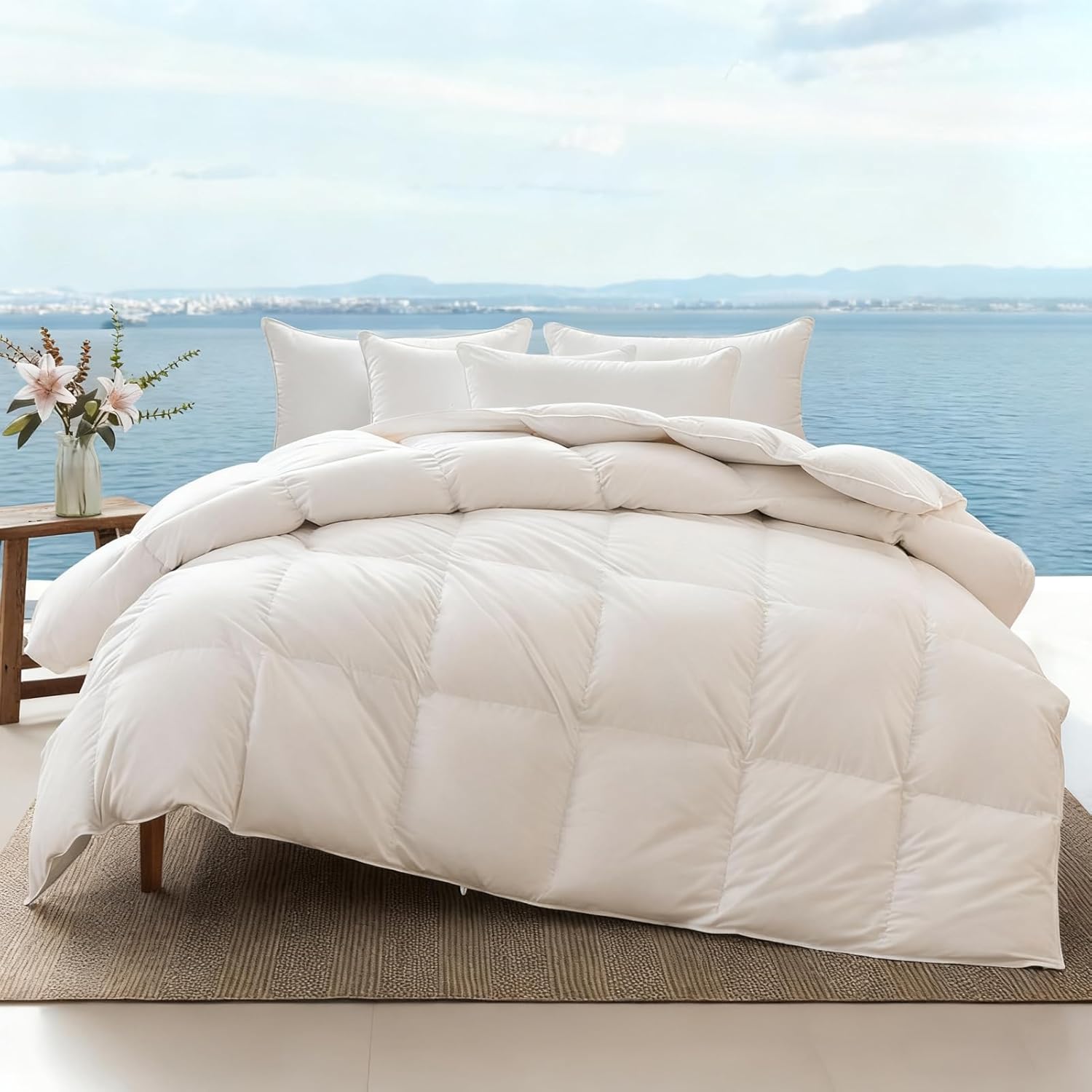 APSMILE Daunendecke 220x240 Ganzjahres I 100% Baumwolle Bettdecke mit 50% Gänsedaunen & 50% Gänsefedern I Allergiker geeignet (Ökotex) | Tierwohl Zertifiziert (DOWNPASS) | Waschbare Federbettdecke