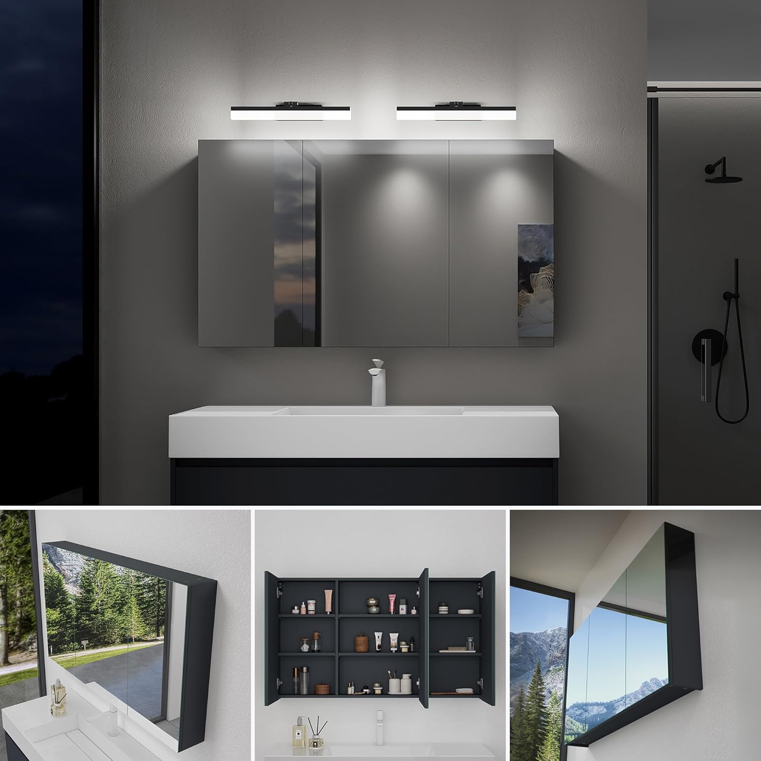 Mai & Mai Spiegelschrank Bad mit Beleuchtung Badschrank mit 2 Spiegellampen BxTxH 120x15x70cm Spiegelleuchte 180° Drehbar LED Badlampe 40cm