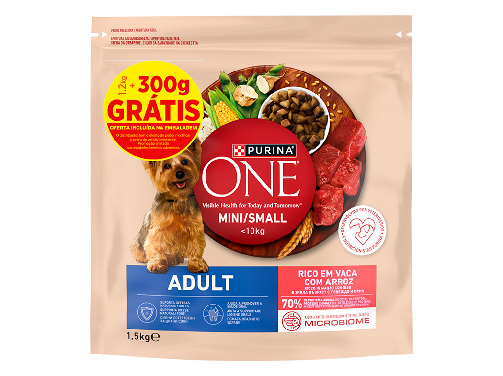 RAÇÃO CÃO ONE MINI ADULTO VACA 1.2KG 300G