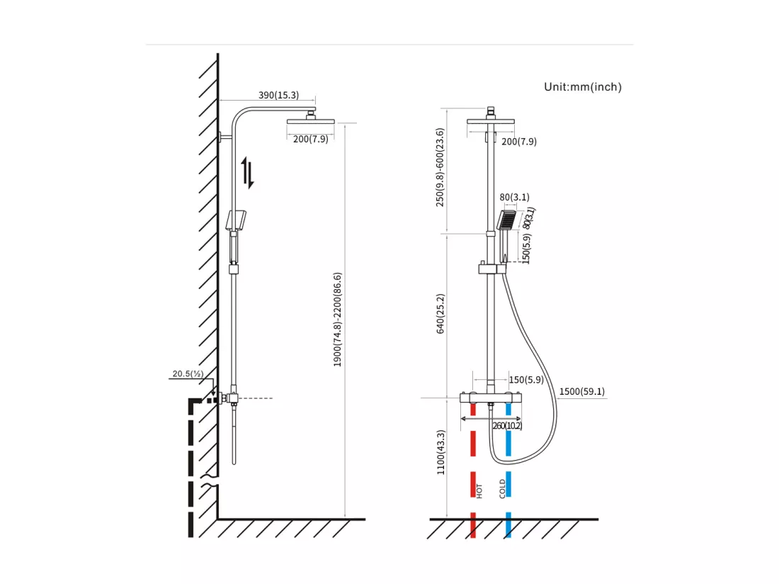 AURALUM MAX Système de Douche Carré Colonne de Douche avec Mitigeur Colonne de Douche Thermostatique Système de Douche Corps en Laiton