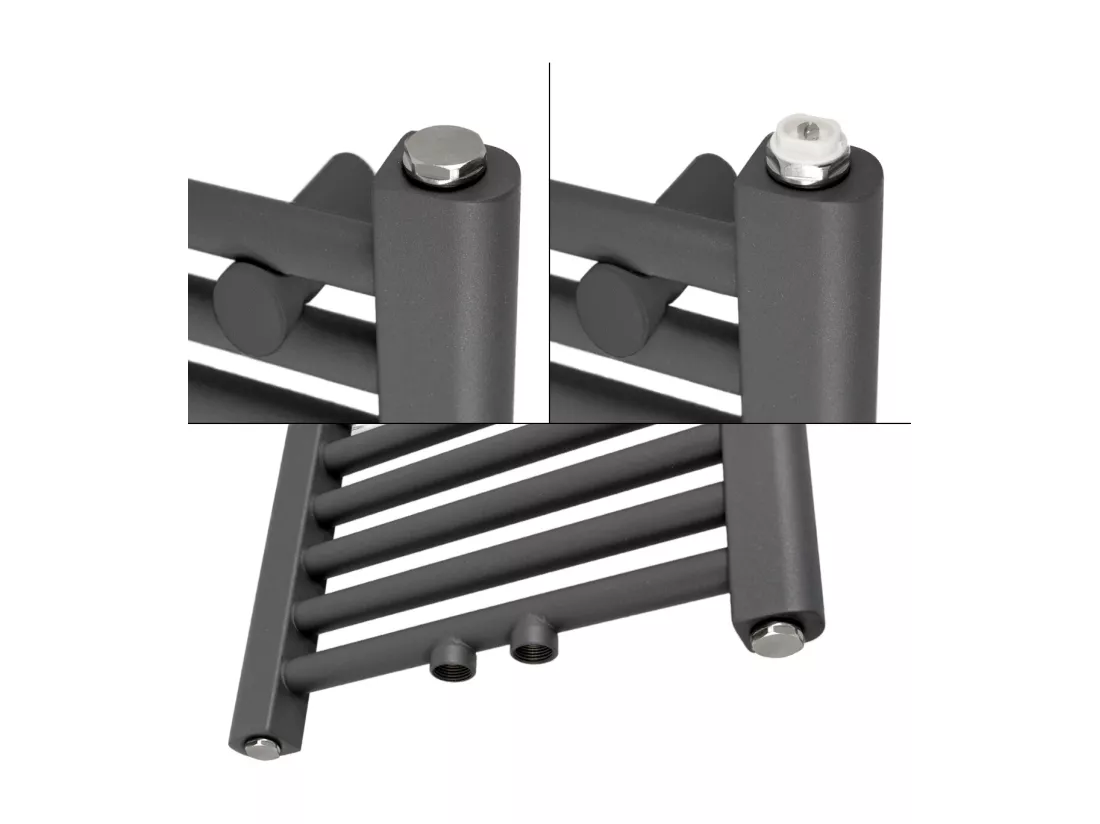 Radiateur de Salle de Bain Sahara, 500x1800 mm, Anthracite, Connexion Centrale au Bas