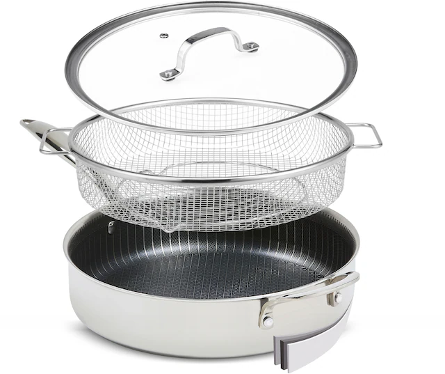MediaShop Bratpfanne »Titan Pan« Edelstahl Set, 4 Stk. tlg. Edelstahlmatrix+diamantver. Anti-Haft-Versiegelung, Ø28 cm, Induktion
