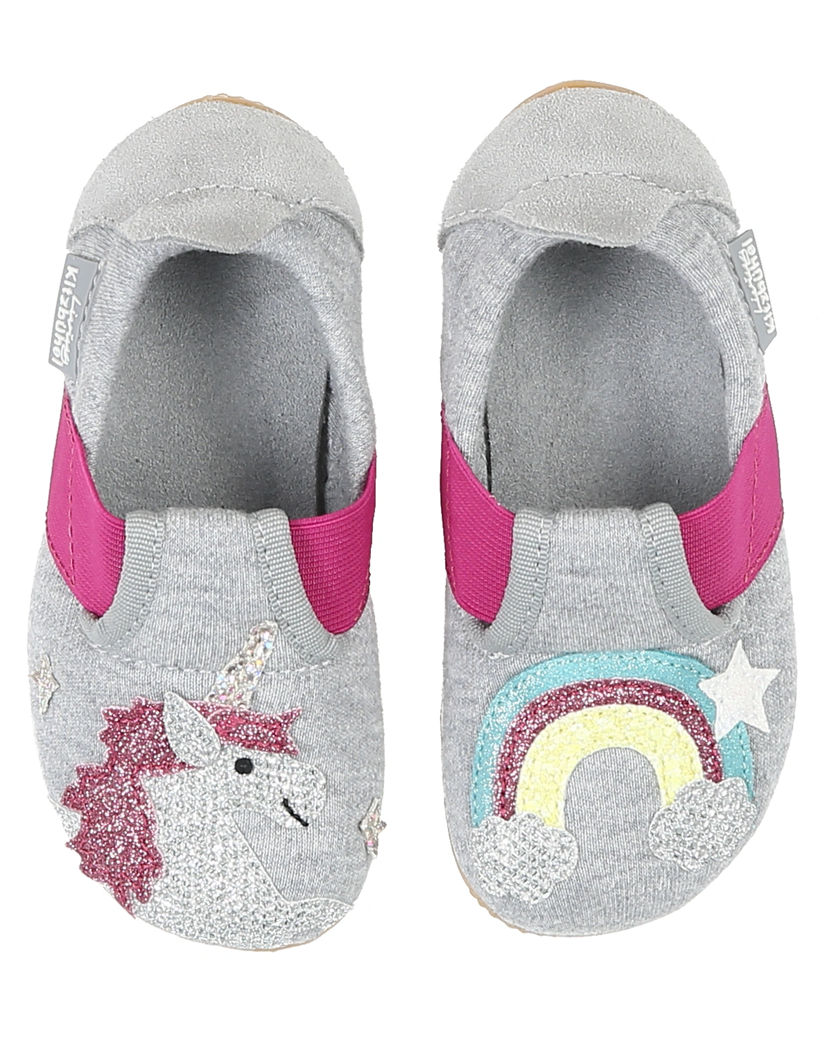 Hausschuhe T-MODELL EINHORN & REGENBOGEN in hellgrau