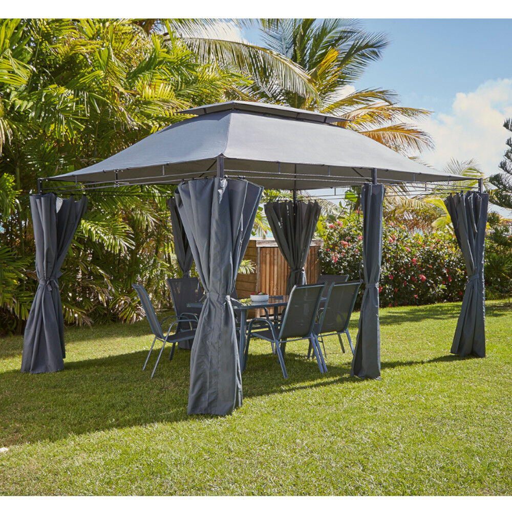 Tonnelle rectangulaire Sicile double toit grise 12 m²