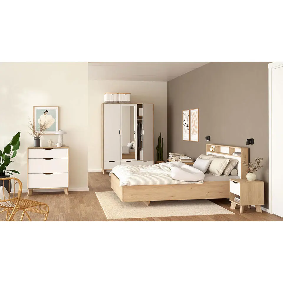 Hioshop Ikast kommode 3 lades eiken decor- wit