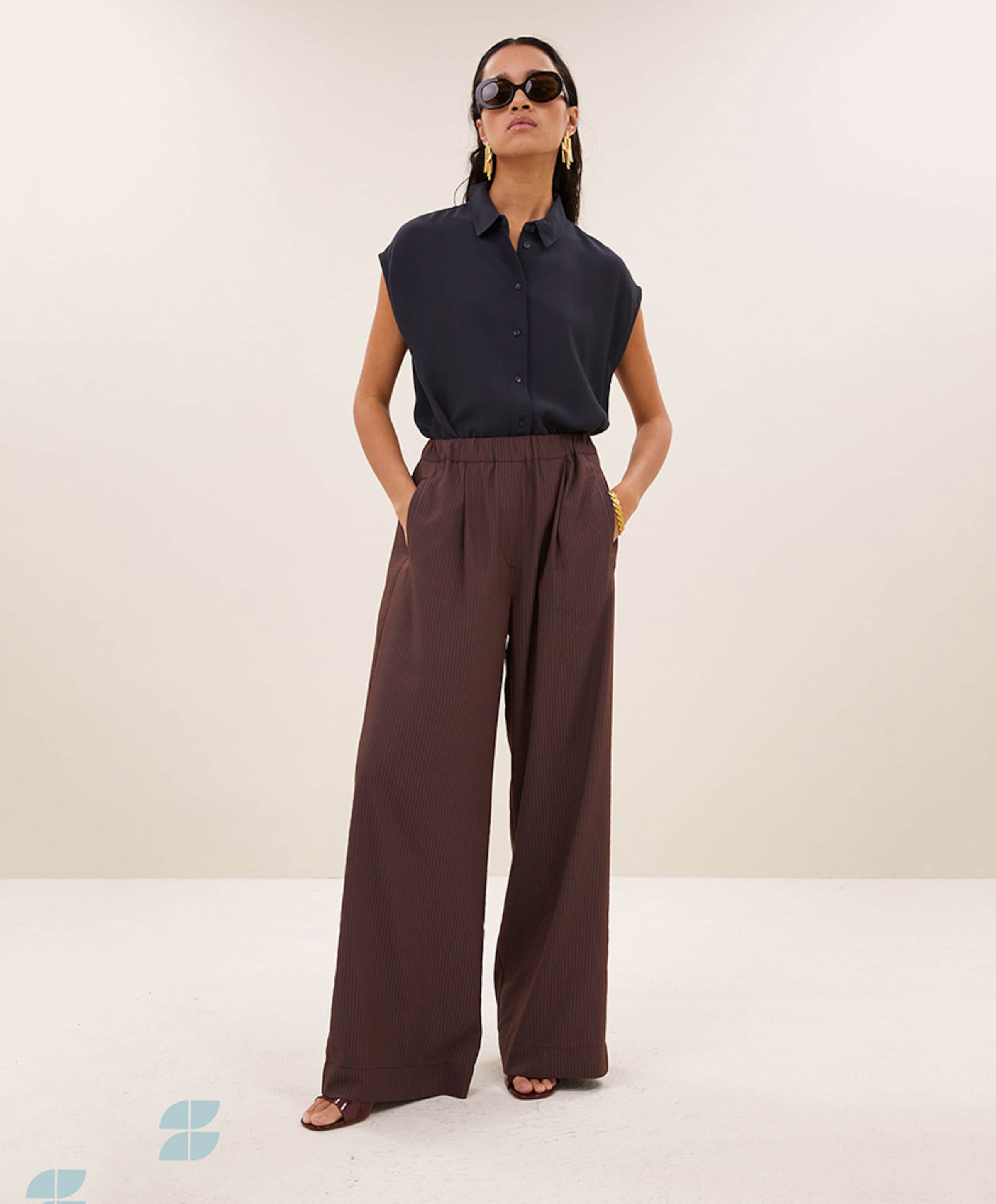 by-bar celin tan stripe dames broek bruin