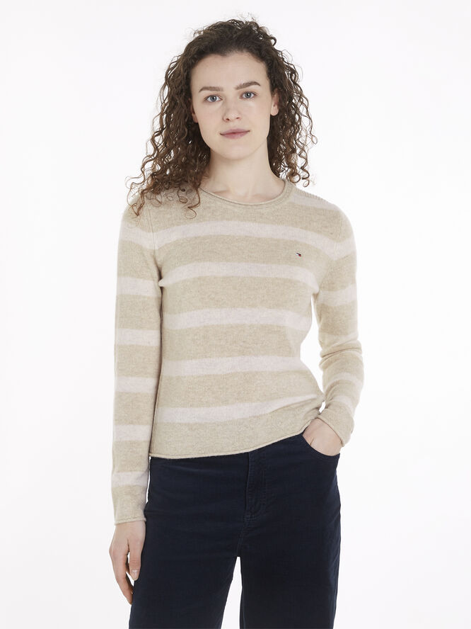 Tommy Hilfiger SOFT WOOL C-NK LS SWEATER Classic beige htr/ivory petal htr