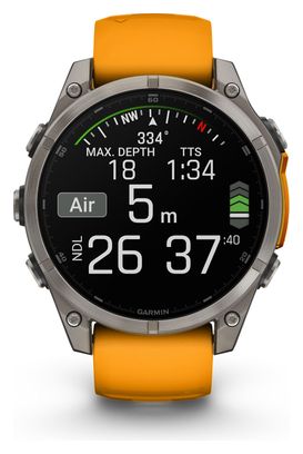 Montre GPS Garmin Fénix 8 AMOLED - 47 mm Sapphire Titane avec Bracelet en Silicone Orange Graphite