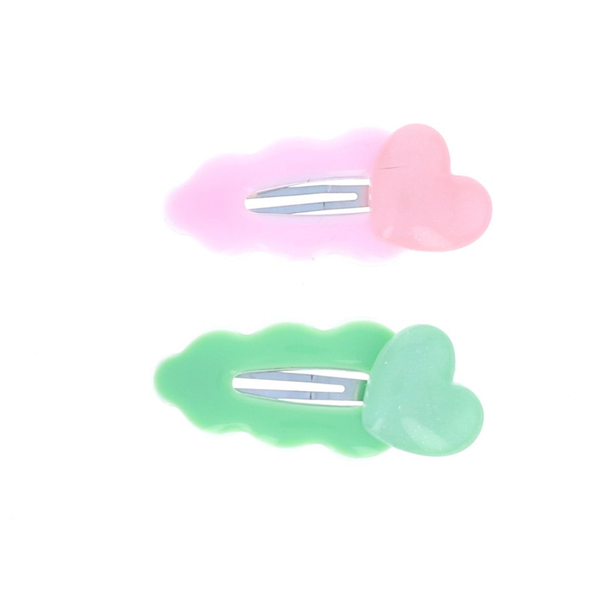 Lot de 2 barrettes cœur rose et vert Roodoudou