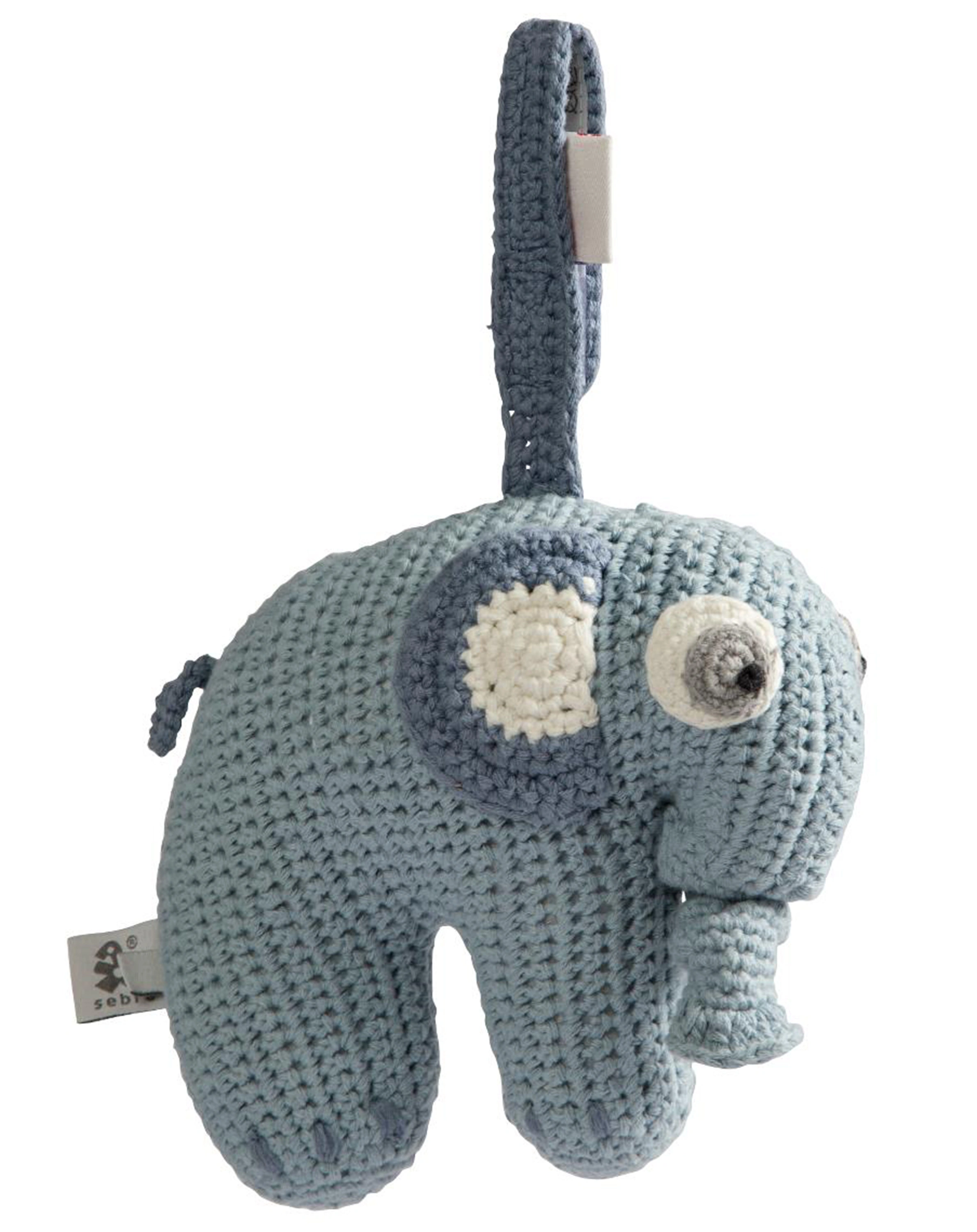 Häkel-Spieluhr FANTO DER ELEFANT in powder blue