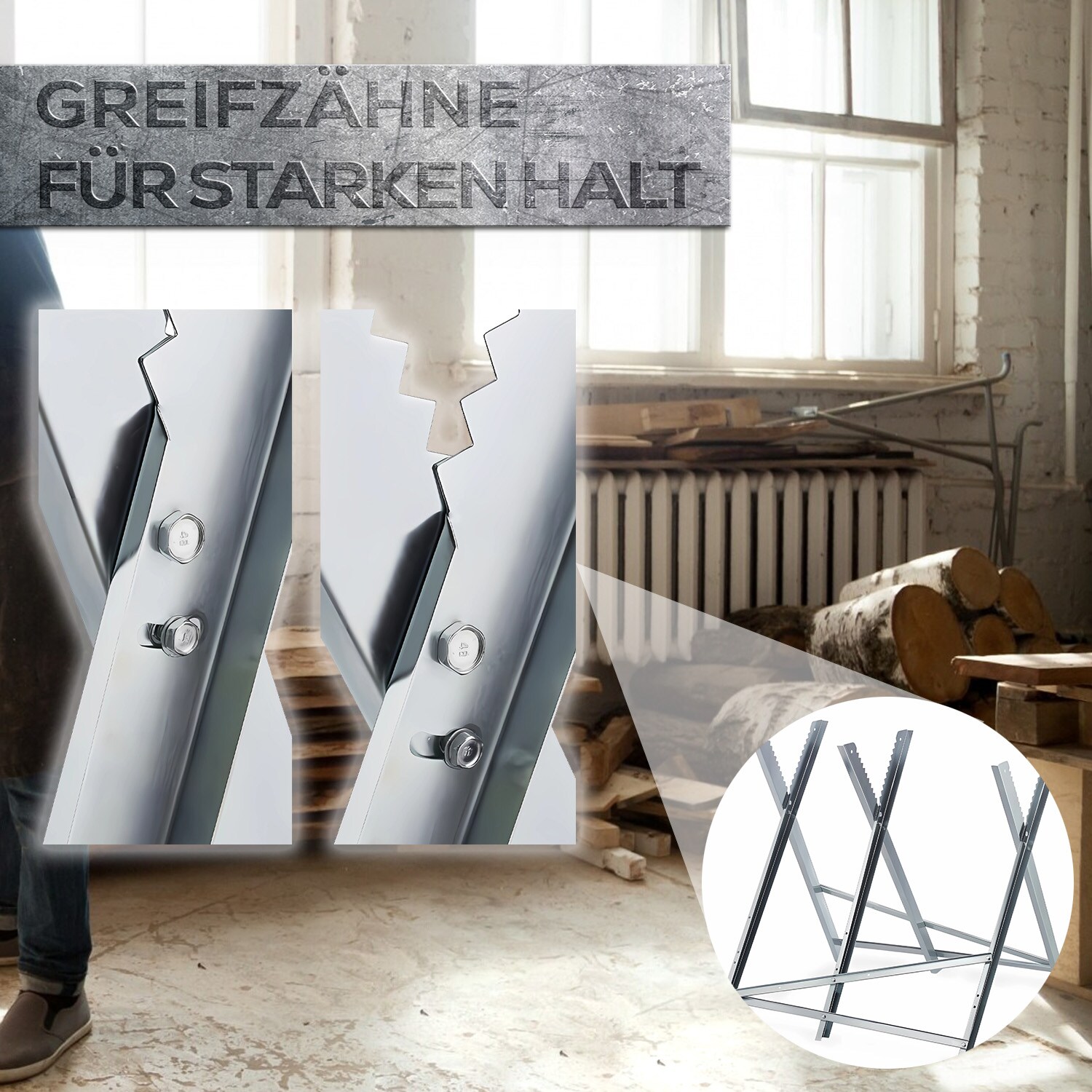 GARMIO® Sägebock Holzsägebock klappbar, silber 150kg, verzinkt zusammenklappbarer Haltebock 4-fach,Extra robust