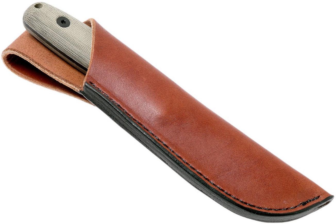 ESEE RB3 Bolieu Camp-Lore, scandi grind, lederen schede, Reuben Bolieu design