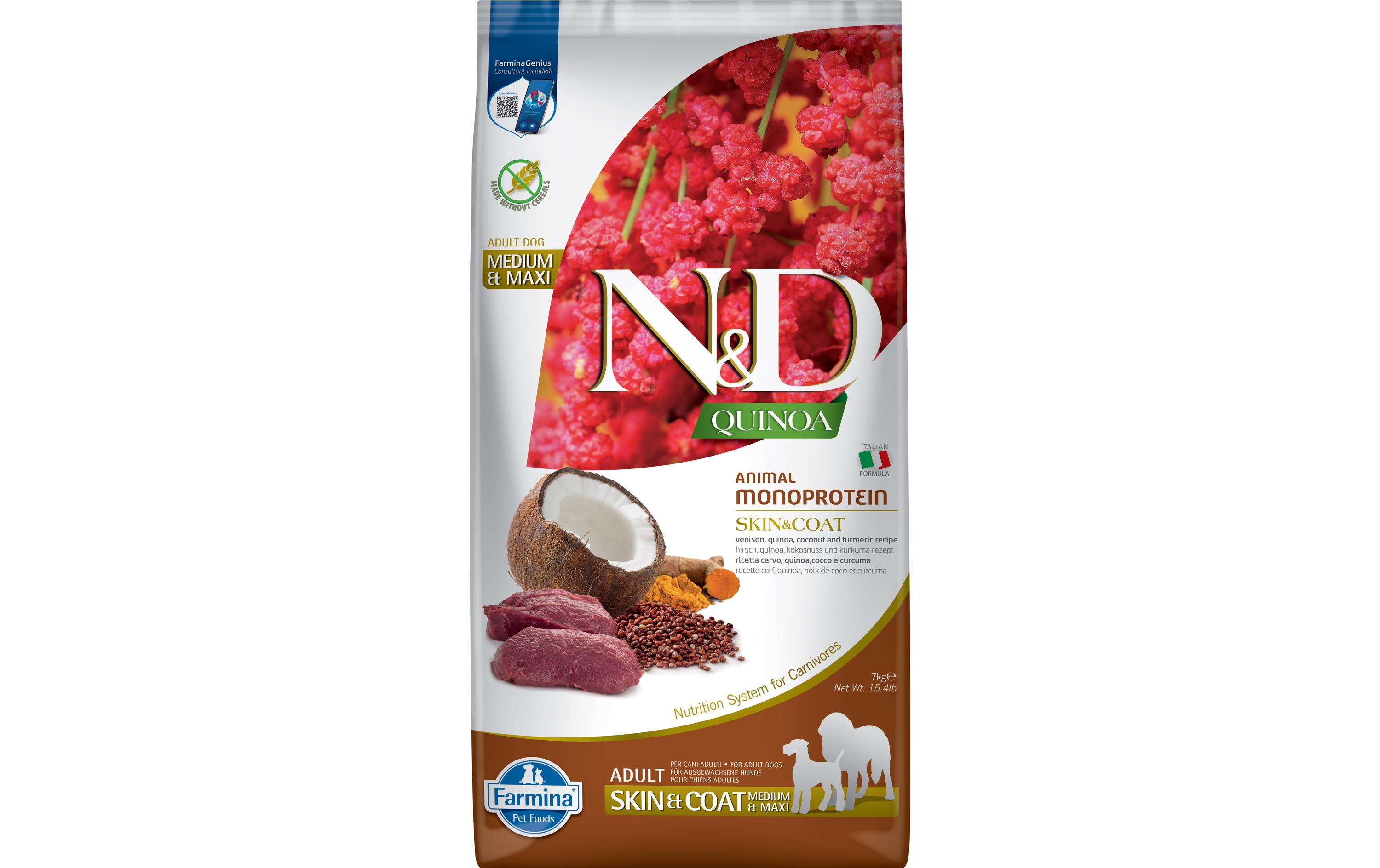 Trockenfutter N&D Quinoa Med/Max Hirsch & Kokosnuss 7 kgAlleinfuttermittel für erwachsene Hunde aller Rassen