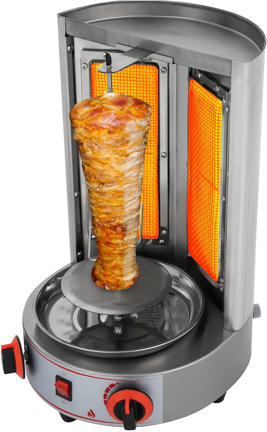 4.3KW Dönergrill, Vertikaler aus Edelstahl für Döner, Dönergrill für Gas Zuhause, Drehspieß Rotissiere Hähnchengrill, bis Gewichtskapazität 8kg Schaschlik-Grill für Schwein, Huhn und Hackbraten