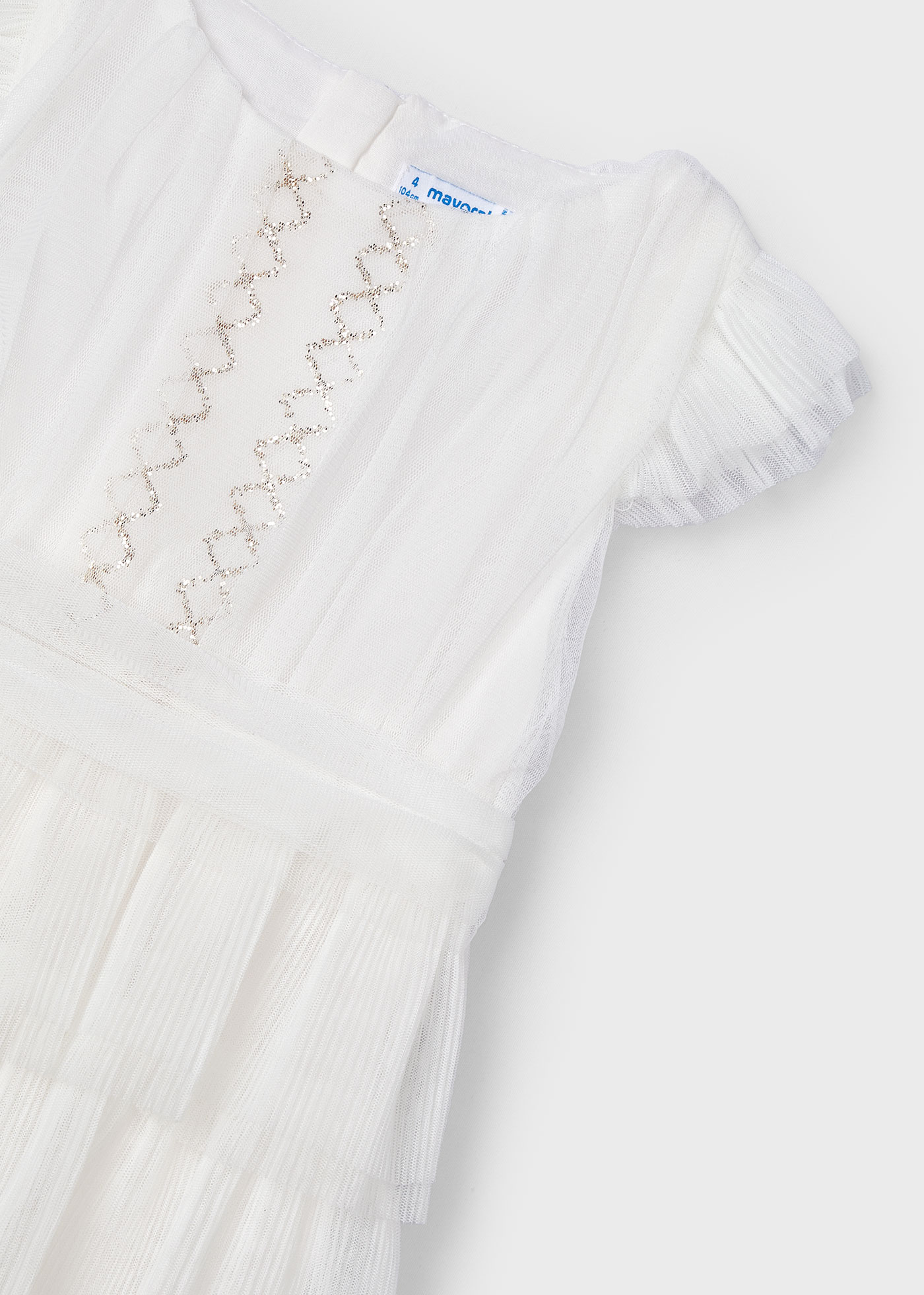Vestido nude de tule plissado para meninas