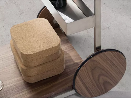 Chariot de minibar en acier poli et bois 3116 ANGEL CERDA