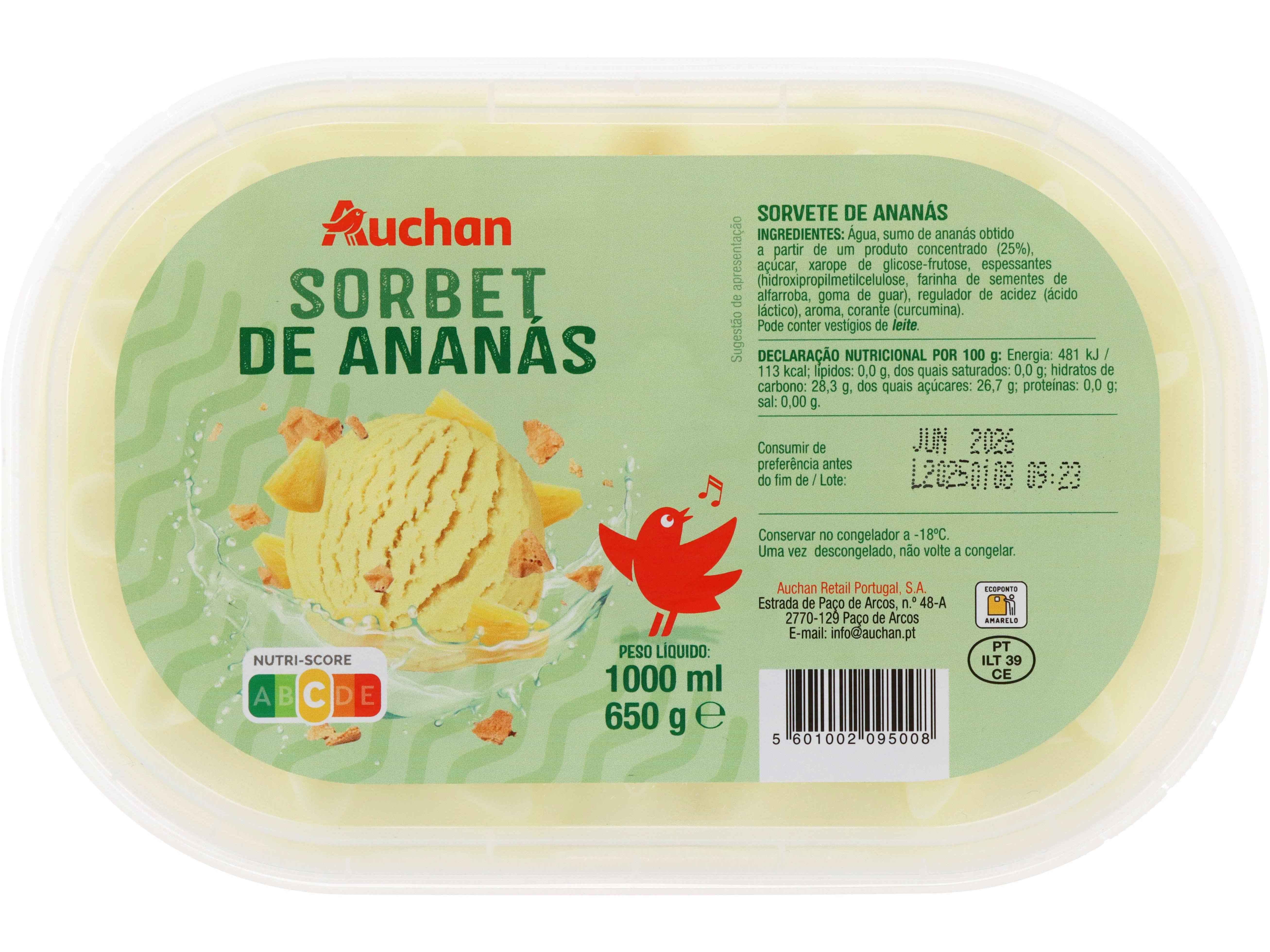 SORBET AUCHAN DE ANANÁS 1L