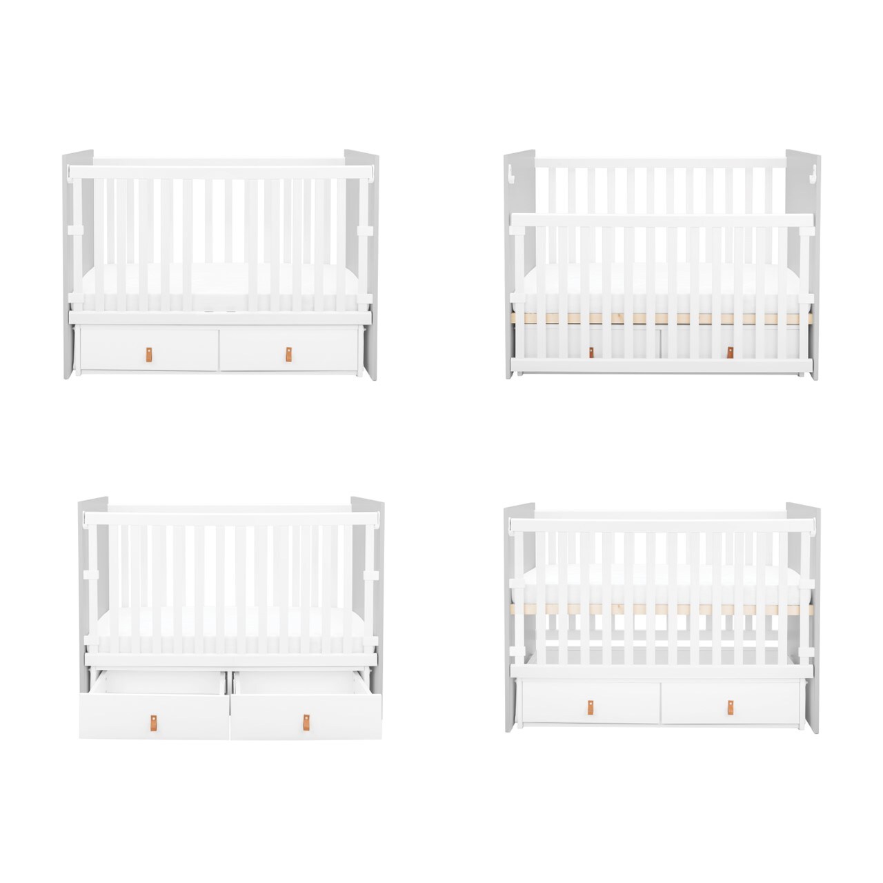 Kikkaboo Babybett Hollee Gitterbett 120 x 60 cm Schwingfunktion, 2 Schubladen grau