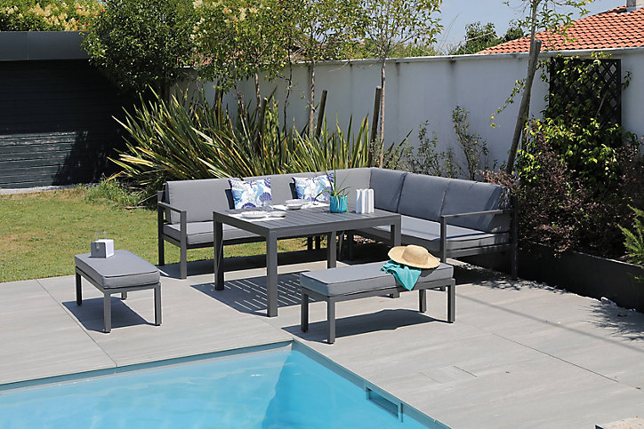 Salon de jardin bas Proloisirs Royan II aluminium gris