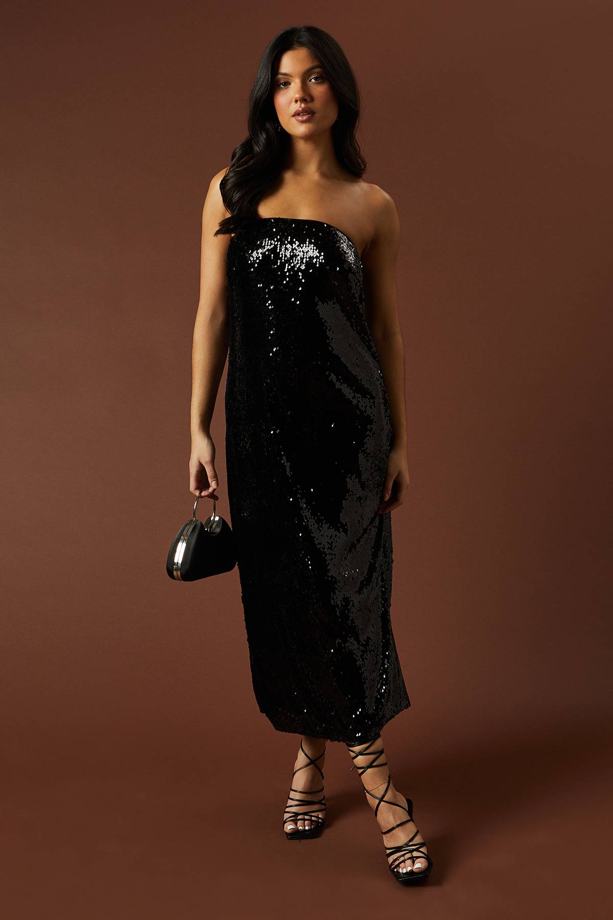 Oasis Robe Maxi Bandeau à Paillettes Transparentes de Soirée