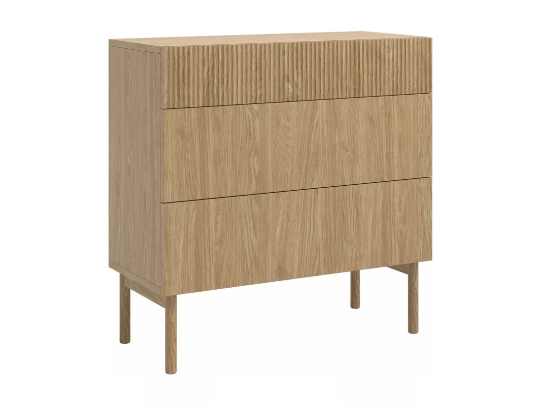 Commode - 90 cm - 3 tiroirs - aspect chêne - NOLIE