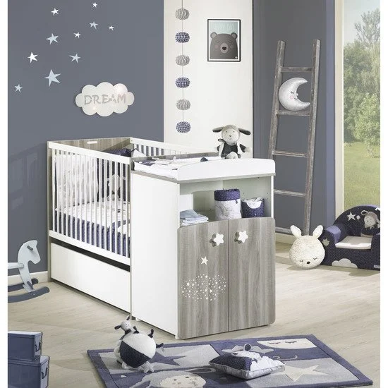 Hugo lit combiné évolutif 60x120 en 90x190   Gris / Blanc        de               Sauthon Baby's Sweet Home