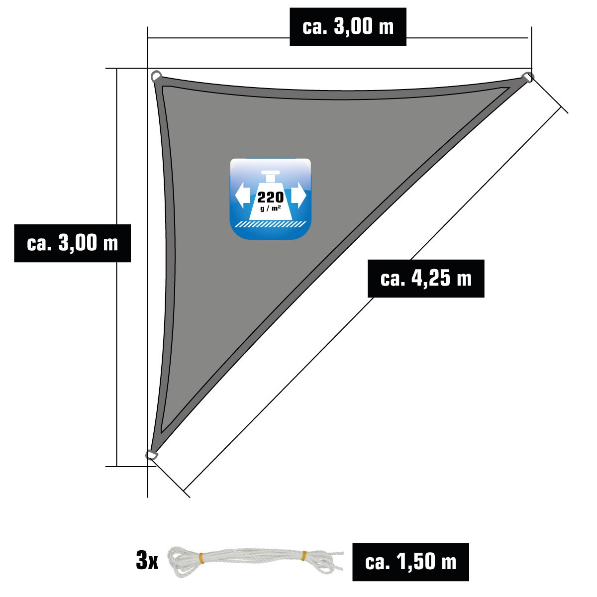 AMANKA 4,2 x 3 HDPE schaduwdoek - Grey