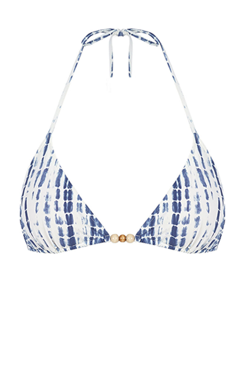 Top de biquíni triangular tie-dye azul - Estampado